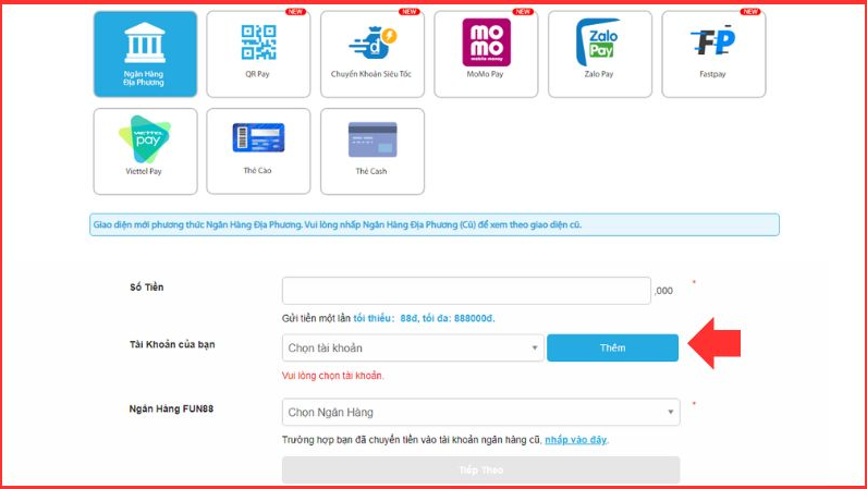 cách gửi tiền vào fun88